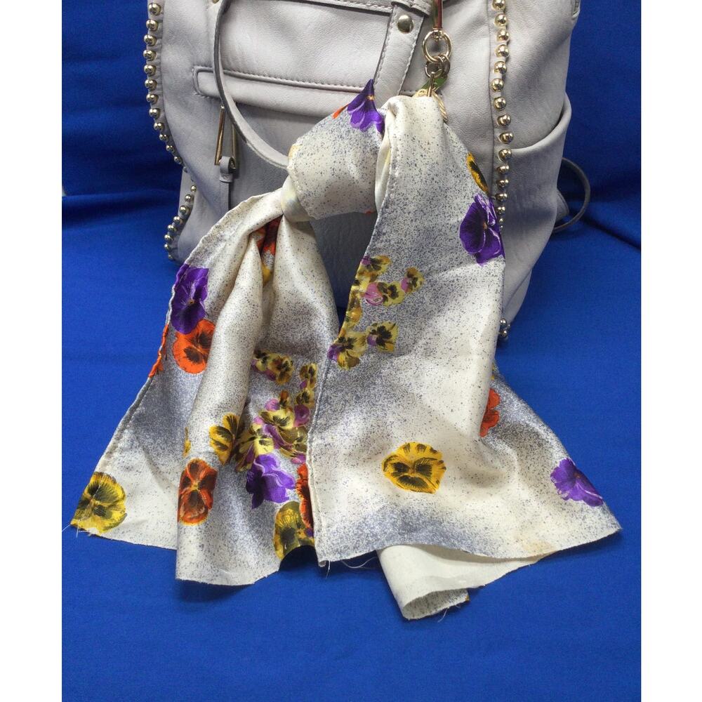 Long Silk Scarf Silver with Tiger Lilly and Petunias 34x15